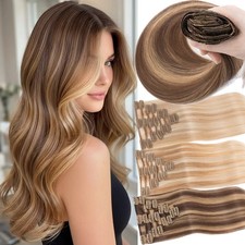 Clip In Real Human Remy Hair Extensions Full Head 8Pieces with 18Clips Balayage
