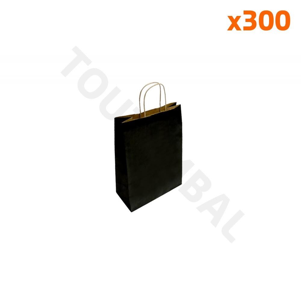 Mini sac papier kraft noir 18x8x24 cm avec poignées torsadées pour boutique et cadeau x300