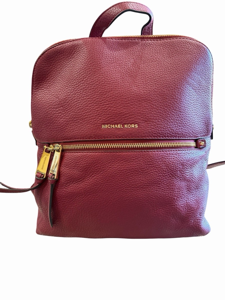 Michael Kors Burgundy Pebbled Backpack Gold Hardware Inner 