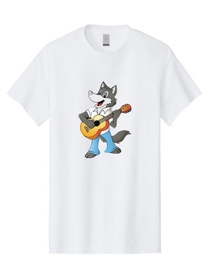 Wolf-Playing-Guitar-1 Mens Graphic Tee, 100% Cotton, Casual Summer Wear