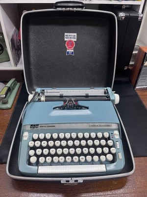 Smith Corona Super Sterling Manual Typewriter Blue Tested Working with case