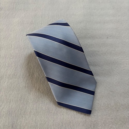 Brooks Brothers Silk Repp Stripe Tie Light Blue Navy Herringbone Made in USA