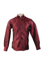 DiBanGu Mens Red Paisley Dress Shirt Small Long Sleeve Satin Floral Button Up
