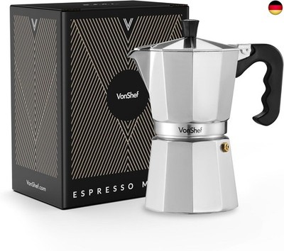 VonShef Espressokanne für den Herd, Italienischer Espressokocher aus Aluminium