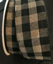 5 yds. BLACK NATURAL BUFFALO CHECK WIRE EDGE RIBBON 2 1/2" W