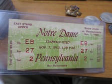 Original Notre Dame vs Pennsylvania 11/7/1953 College Football Full Ticket 