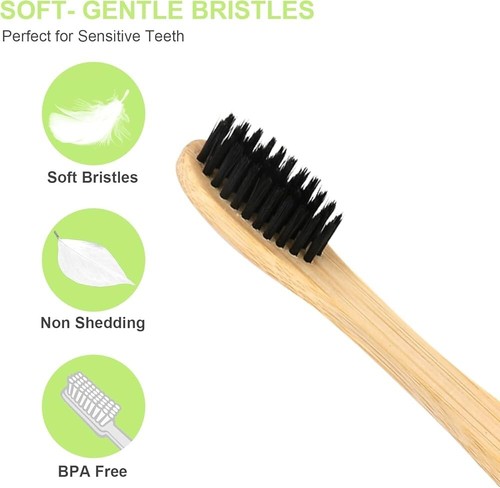 Natural Biodegradable Bamboo Toothbrush 5X Eco Friendly Medium Bristles Brown N - Picture 4 of 7
