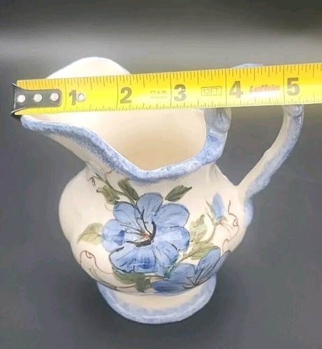 Vintage EXC 2 Piece Cash Family Pottery Small Pitcher & Bowl Blue, Cream Floral - Picture 14 of 20