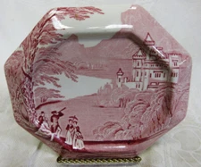 Scarce JENNY LIND Staffordshire RED Transferware TEA TILE TRIVET ,8 sides,  VGC