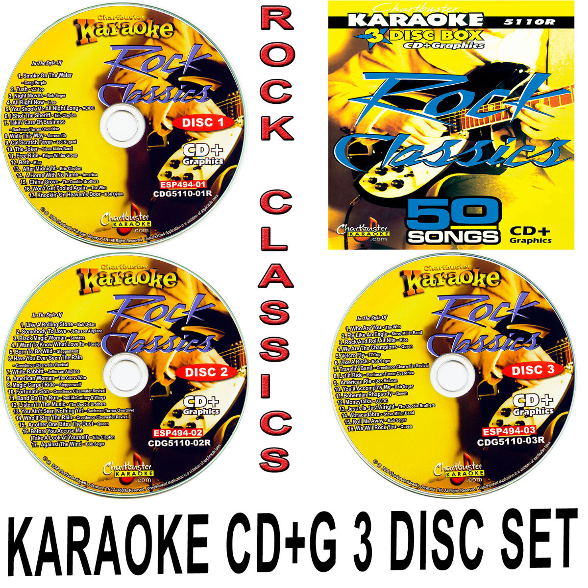 CLASSIC ROCK Chartbuster 5110 KARAOKE CD+G 50 SONGS new in WHITE