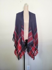 Justin&taylor Plaid Fringe Trim Ruana Os