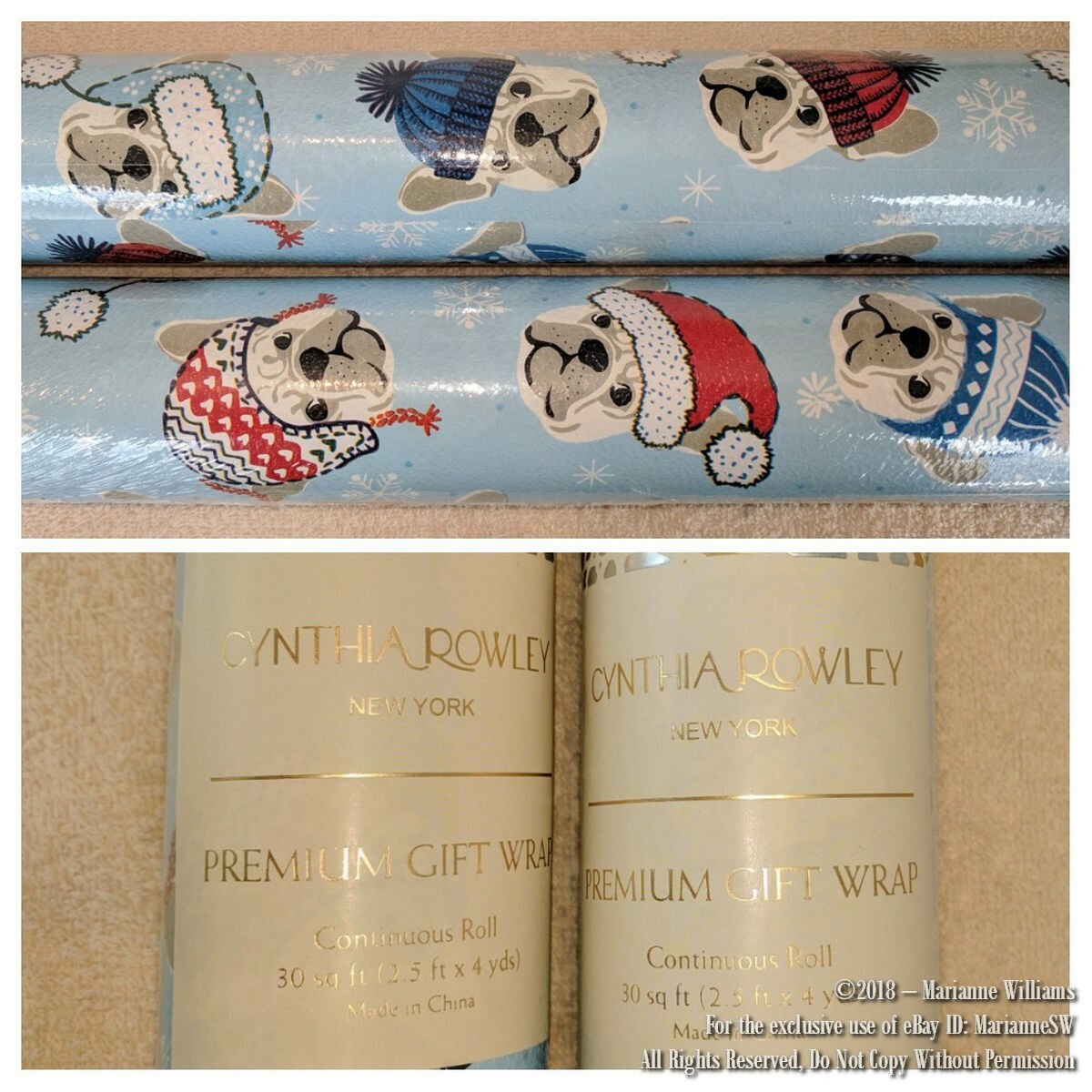 Cynthia Crowley Bulldog Pug W Santa Hats