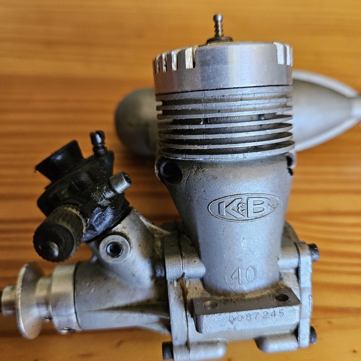 Vintage K&B 40 RC glow engine with Irvine carburetor and