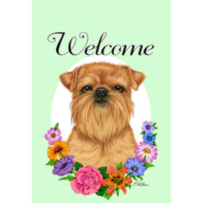 Brussels Griffon Welcome Flowers Decorative Flag