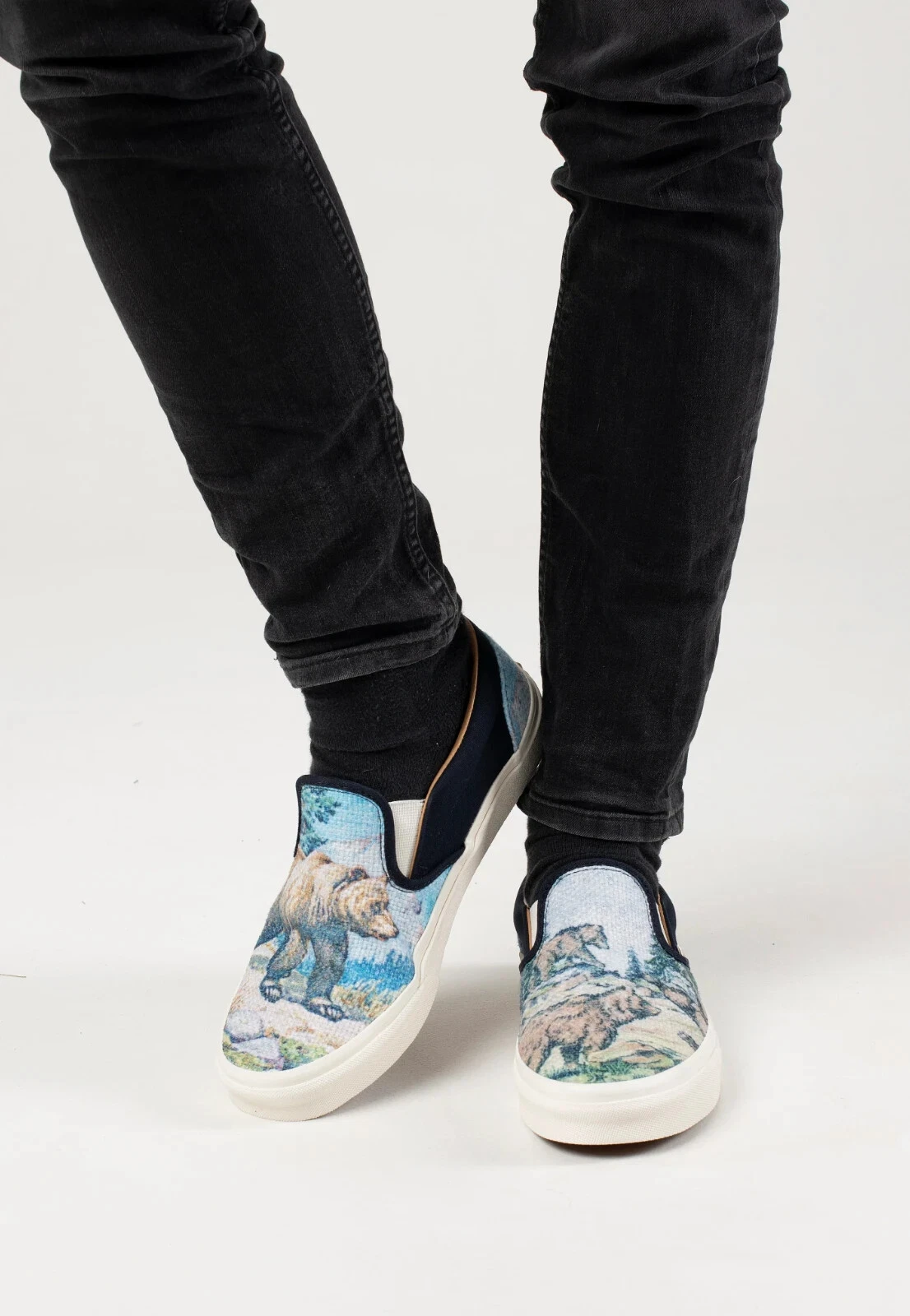 Scarpe Vans slip on Cali arazzo orso foresta TAGLIA M7 5 W 9 sneakers da skate NUOVE