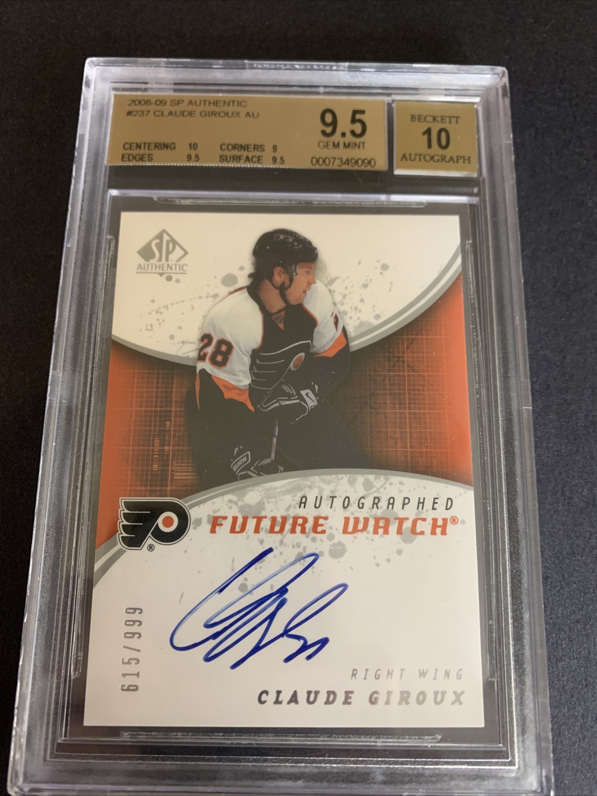 2008-09 SP AUTHENTIC FUTURE WATCH AUTO CLAUDE GIROUX 615 /999 BGS 9.5 GEM MINT