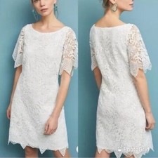 Anthropologie White Charleston Lace Scallop Hem Dress Size 6 Feminine Fairy Boho