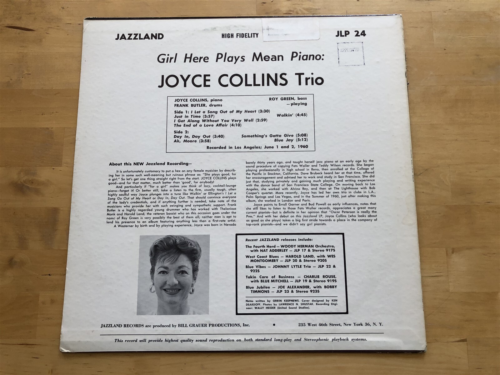 Joyce Collins Trio Girl Here Plays Mean Piano LP Jazzland Ray Brown