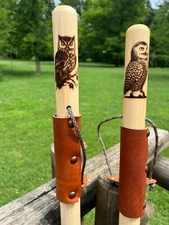 Owl Natural Earth Tones Poplar Wood Walking Stick Hiking Staff