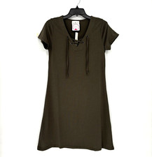 Thyme & Honey Women’s Dress Sz S Shift SS V-Neck Tie Front Olive Green NWT