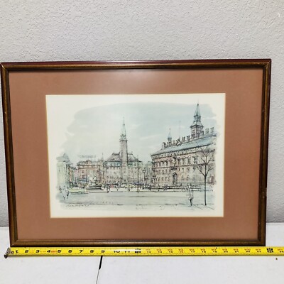 Vtg 1966 Reproduction print ROCA DELPECH RAADHUSPLADSEN THE TOWN HALL SQUARE.