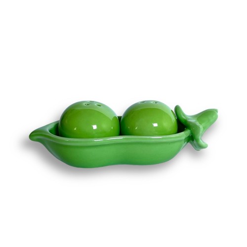Carini 2 Peas In A Baccello Sale Pepe Shaker in Vassoio Pavone Ceramica Verde - Foto 6 di 8
