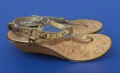 Coach ~USA Gold Strappy Open Toe Wedge Fashion Sandals UK 7 US 8.5 - Image 1 of 4