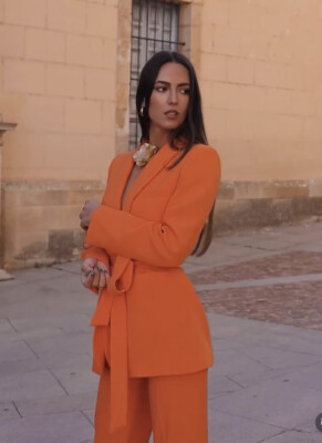ZARA NWT WOMAN $129 BELTED TUXEDO COLLAR BLAZER ORANGE