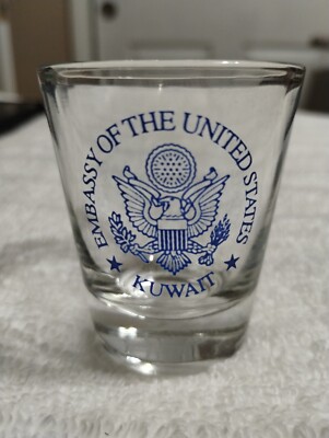 Embassy Of The United States *Kuwait* Shot Glass w/ Blue Logo, 1.5 oz. PO-LN