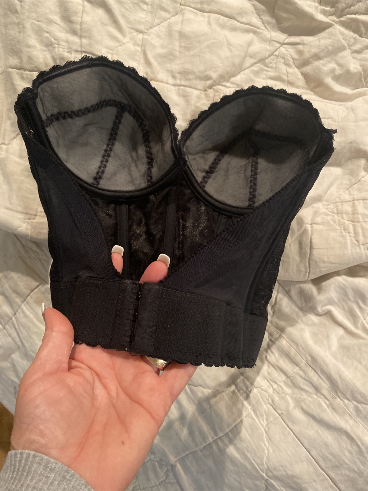 Vintage Adonna black Lacy bustier corset Strapless Br… Gem
