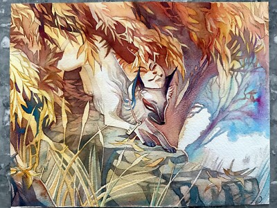  Inari Fox  Original Watercolor Fantasy Art By Cari Carene 8  x 10.5 