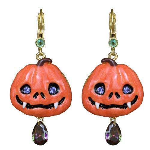 Kirks Folly Drusilla Vampire Pumpkin Halloween Leverback Earrings Goldtone - Picture 1 of 4