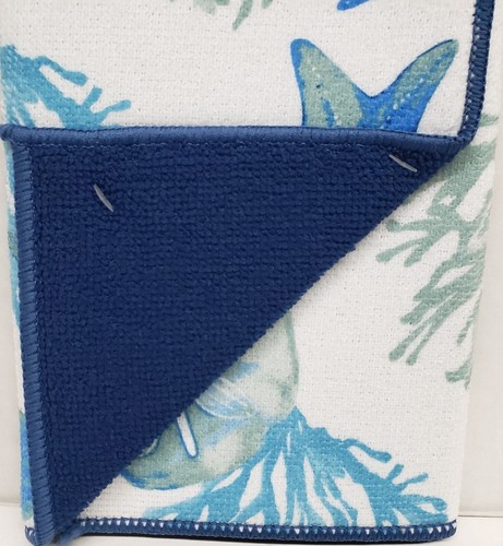 Microfiber Dish Drying Mat, 11"x17", SEALIFE, STARFISH, SEASHELLS,CORAL,blue, GR - Afbeelding 3 van 18