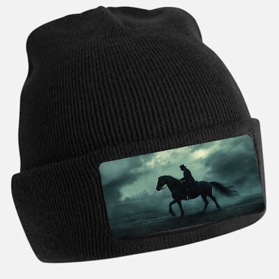Black Beanie Hat with Cool Jack the Ripper Motif - Unisex Cap, Cotton