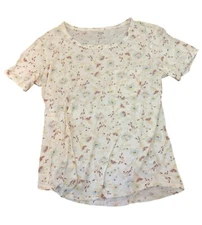 Ana A New Approach Womens M Floral Print White T-Shirt 100% Cotton Cottage Core
