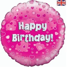 Happy Birthday Sparkly 18" Pink Silver Foil Helium/Air Balloon Party Decor