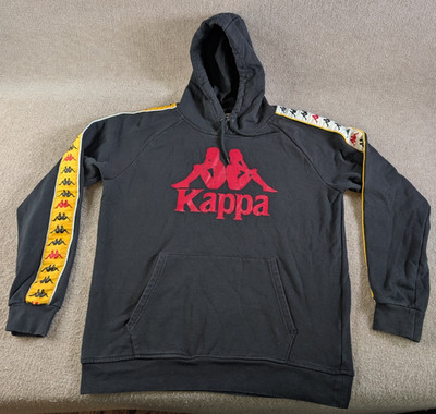 Kappa Sweatshirt Mens XL Black Hoodie Tape Sleeves Graphic Streetwear Y2K