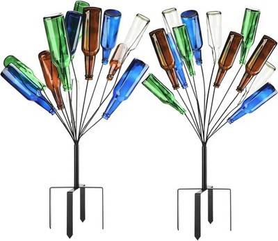 2 Pcs 12 Metal Wine Bottle Tree Garden Outside 36 Inch 12 Branch, Black