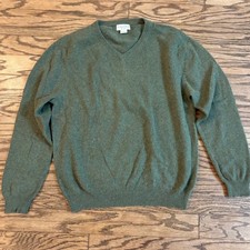 Vintage W.H. Belk 100 Cashmere Sweater Men's Medium Green V Neck Pullover EUC
