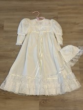 VTG White Baby Christening Gown w/ Bonnet Size 6 Months Lace Trim Heirloom USA