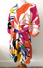 Cypress Vintage Vibrant Multicolor Floral Terry Cotton Robe, One Size