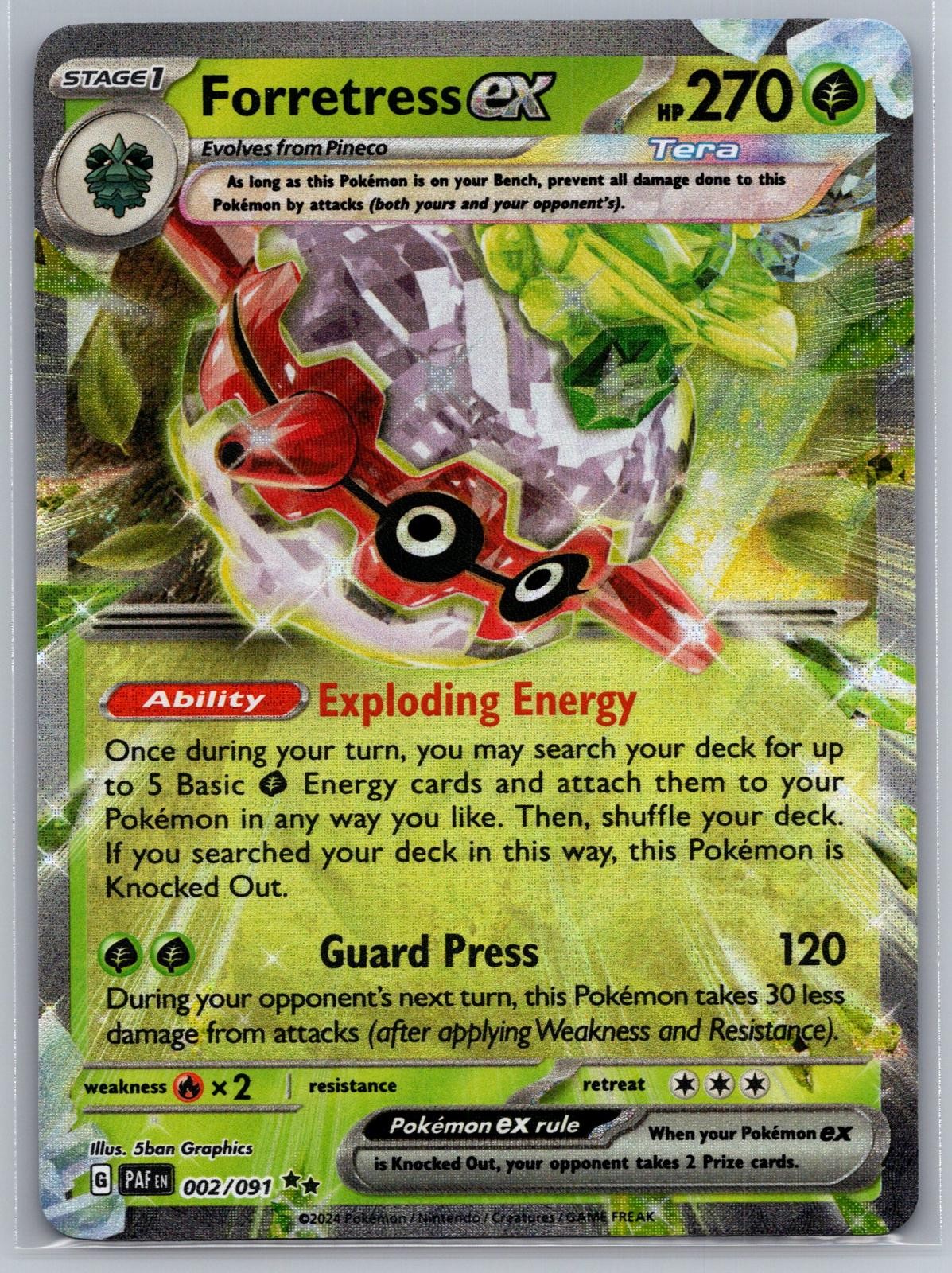 Forretress ex 002/091 Double Rare Paldean Fates Pokemon Holo Near Mint
