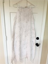 Lungo L Arno White Gray Linen Midi Dress Made in Italy Size S