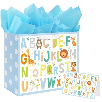 Laidans 13'' Large Baby Boy Gift Bag for Baby Shower Birthday with Tissue Pape...