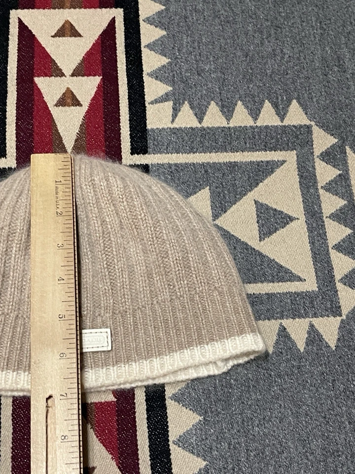 Coach Beanie Hat Wool Cashmere Angora Beige Logo Patch T40 - Image 2 of 4