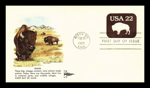 US COVER GILLCRAFT FIRST DAY OF ISSUE BISON 22 CENT POSTAL STATIONERY
