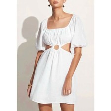 Faithfull The Brand Almero Mini Dress - Plain White Size 6 Boho Linen NWT