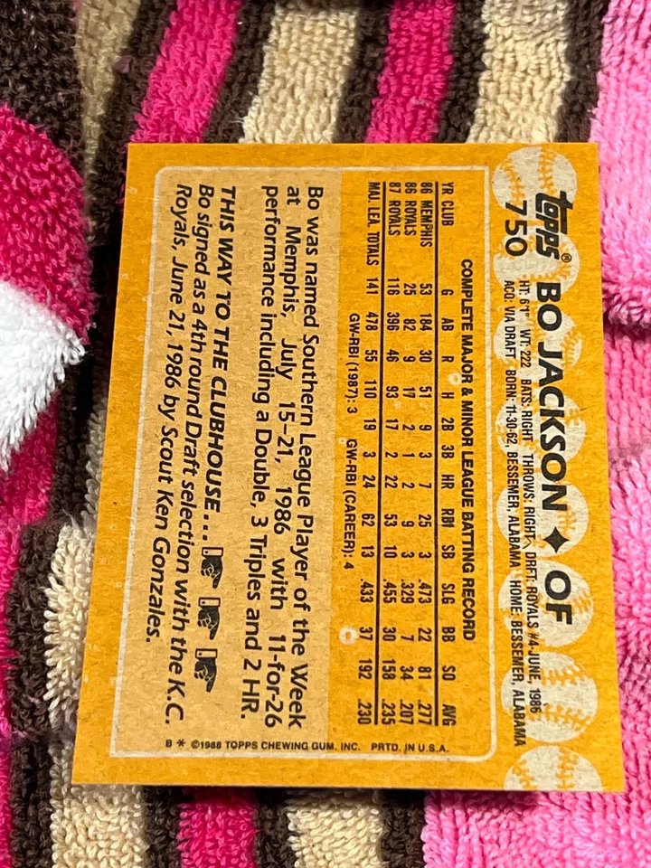 1988 TOPPS #750 BO JACKSON ROYALS SUPERSTARS VINTAGE NMMT BASEBALL CARD !! - Photo 2/2