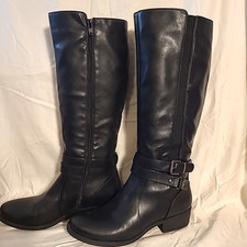 Women's Boots Shoes 17" Tall Black Faux Leather with Buckles