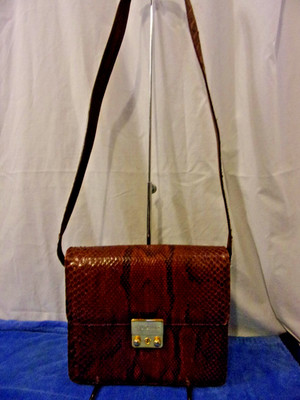 Vintage  Rogani Italy BrownSnake Box Hand Bag Adjustable Strap Compartments RARE